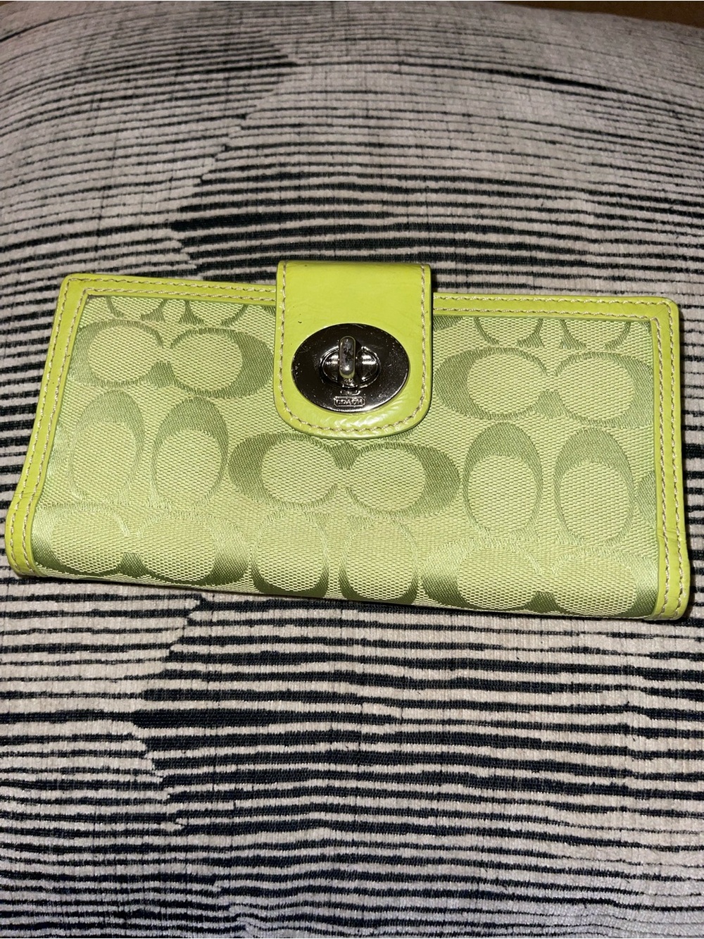 Coach Lime Green Signature Jacquard Turnlock Wallet